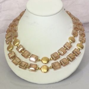 DblStrand17”W/3”Ext.NecklaceW/Hand CutSqrCrystals